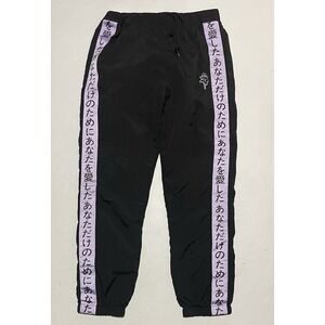 Samii Ryan Women's Medium Black Joggers Mesh Lined Rose Graphic Japanese Script